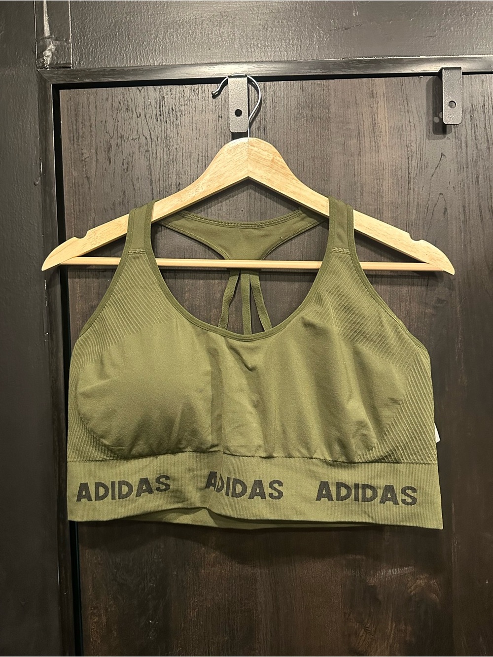 adidas Olive Green Racerback Sports Bra with Logo Band